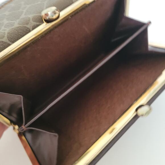Nina Ricci Giraffe Brown Wallet Compact Kisslock Leather Vintage Italian Trifold - Picture 9 of 12